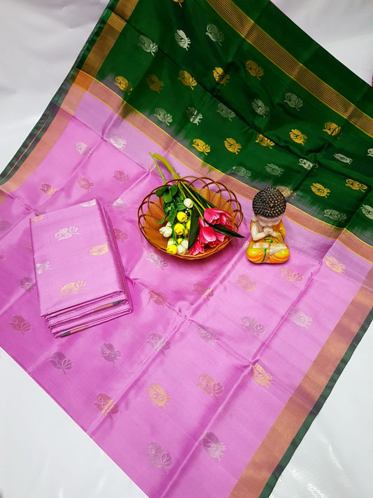 Light pink handloom Uppada silk sarees with small border