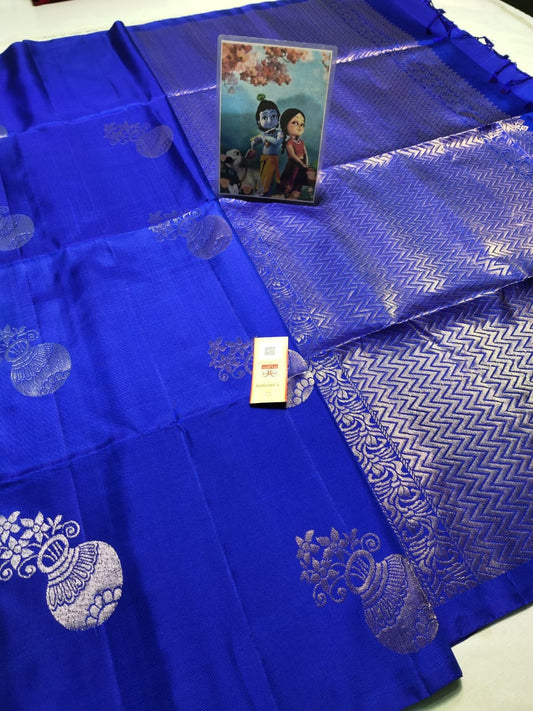 Royal blue Pure kanchipuram plain soft silk sarees