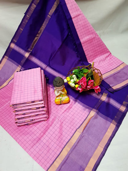 Pink and dark blue Tripura silk mahanati checks sarees