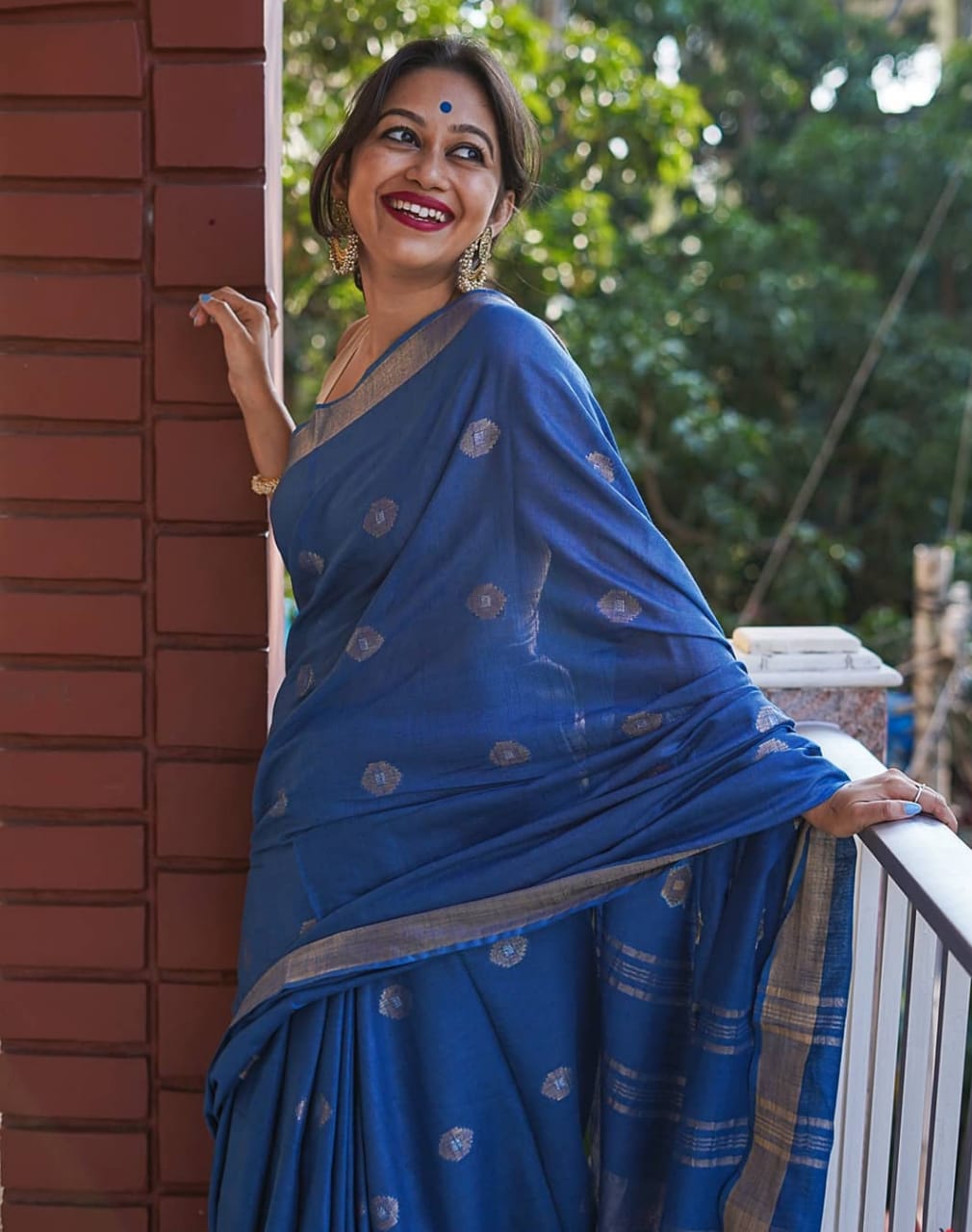 Blue linen cotton sarees