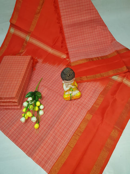 Light orange Tripura silk mahanati checks sarees