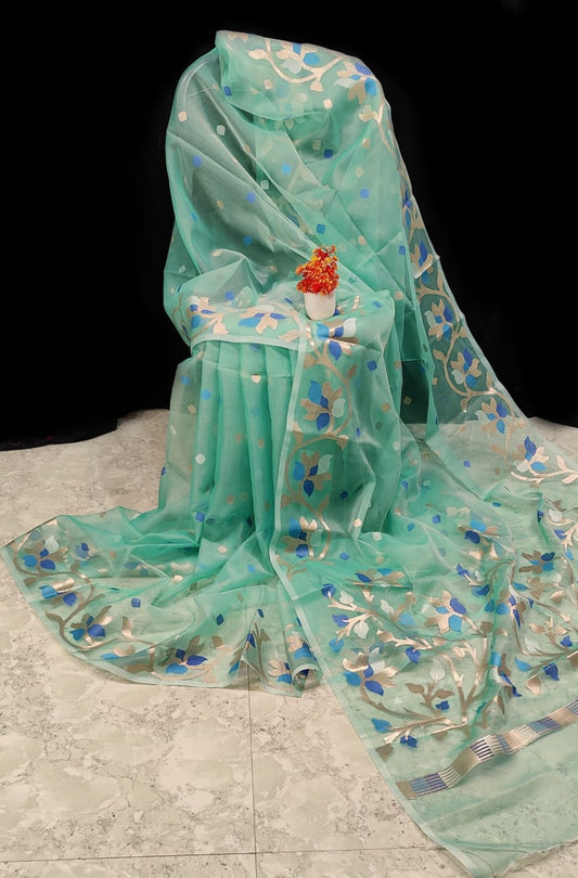 Pastel green pure Muslin organza silk sarees