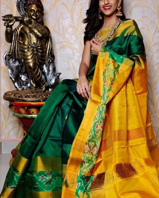 Dark green uppada pattu pochampally border sarees