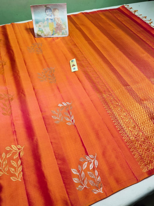 Orange Pure kanchipuram soft silk sarees