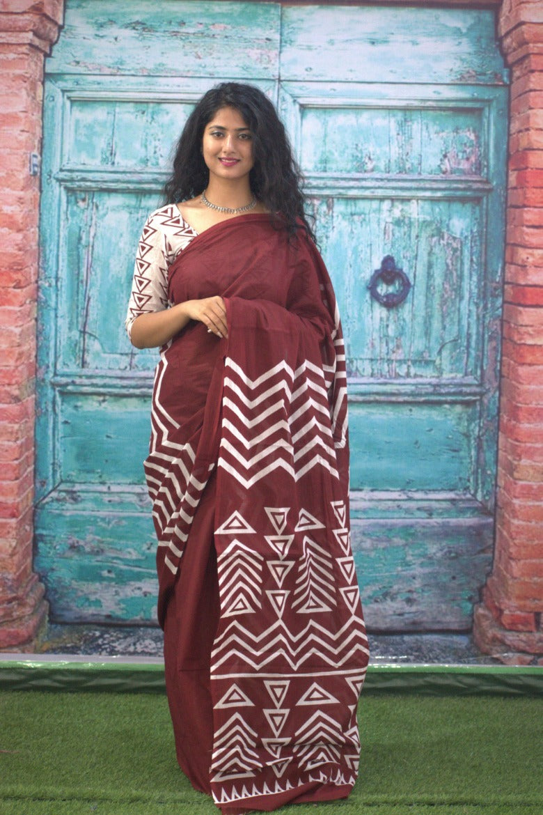 Chocolate brown mulmul cotton sarees