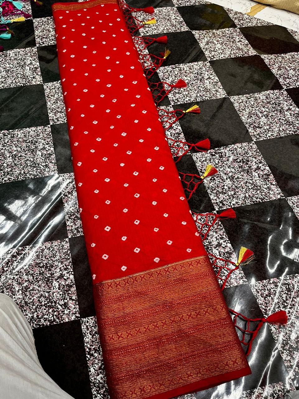 Chilli red Banarasi muga silk sarees