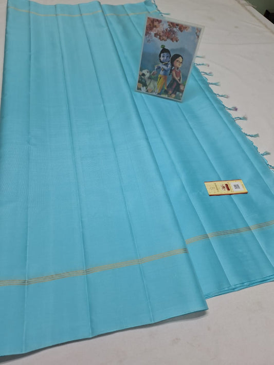 Sky blue Pure kanchipuram plain silk sarees