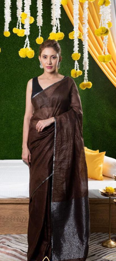 Dark brown 120 counts linen by linen sarees