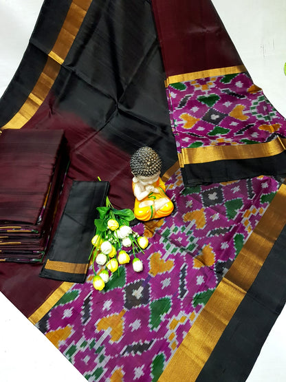 Chocolate brown Uppada sarees with big pochampally border