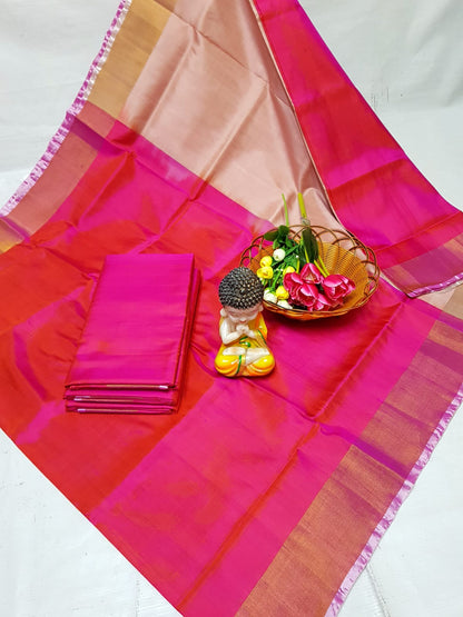 Dark pink uppada plain silk sarees