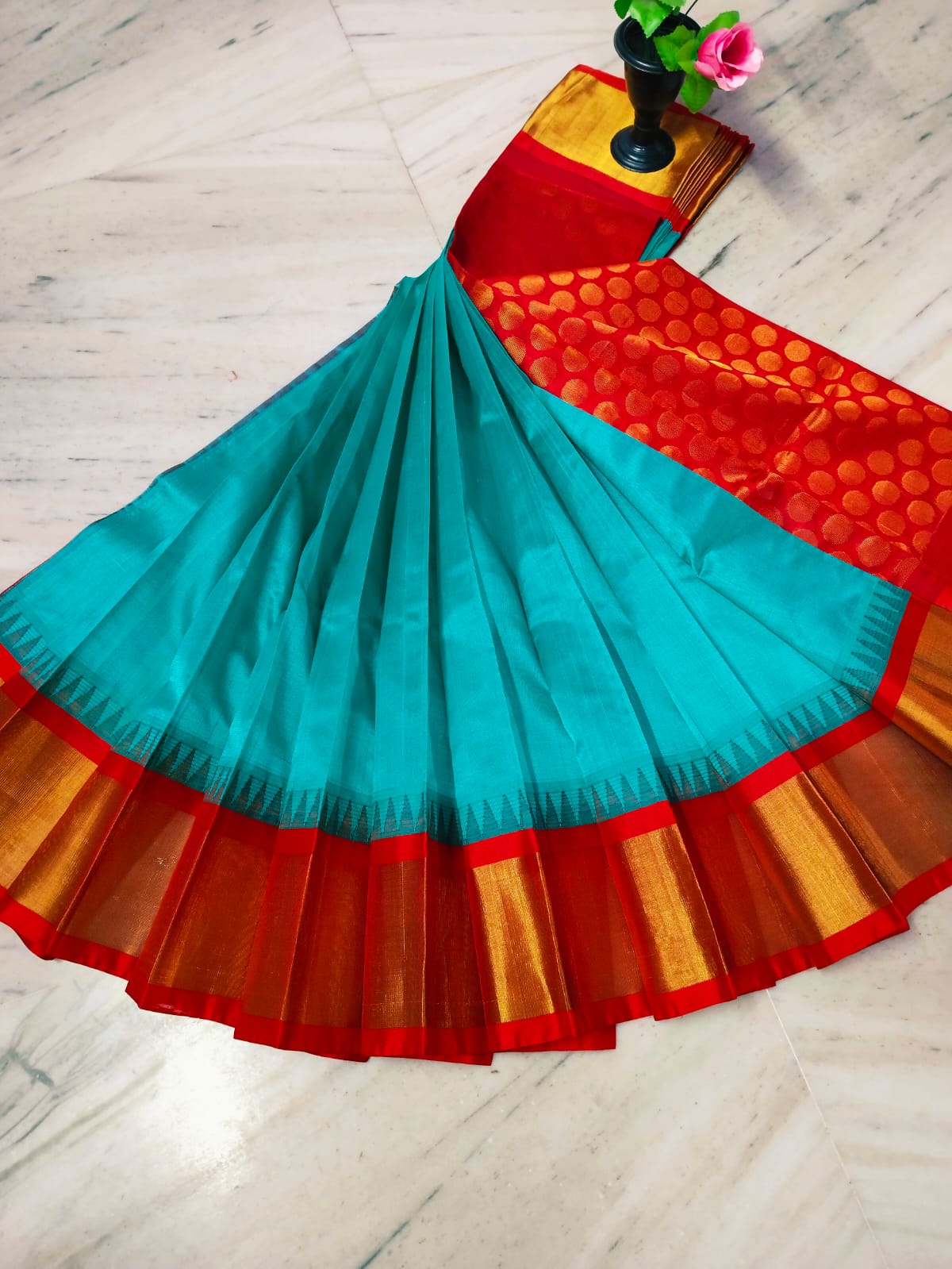 Sky blue pure handloom Kuppadam sarees