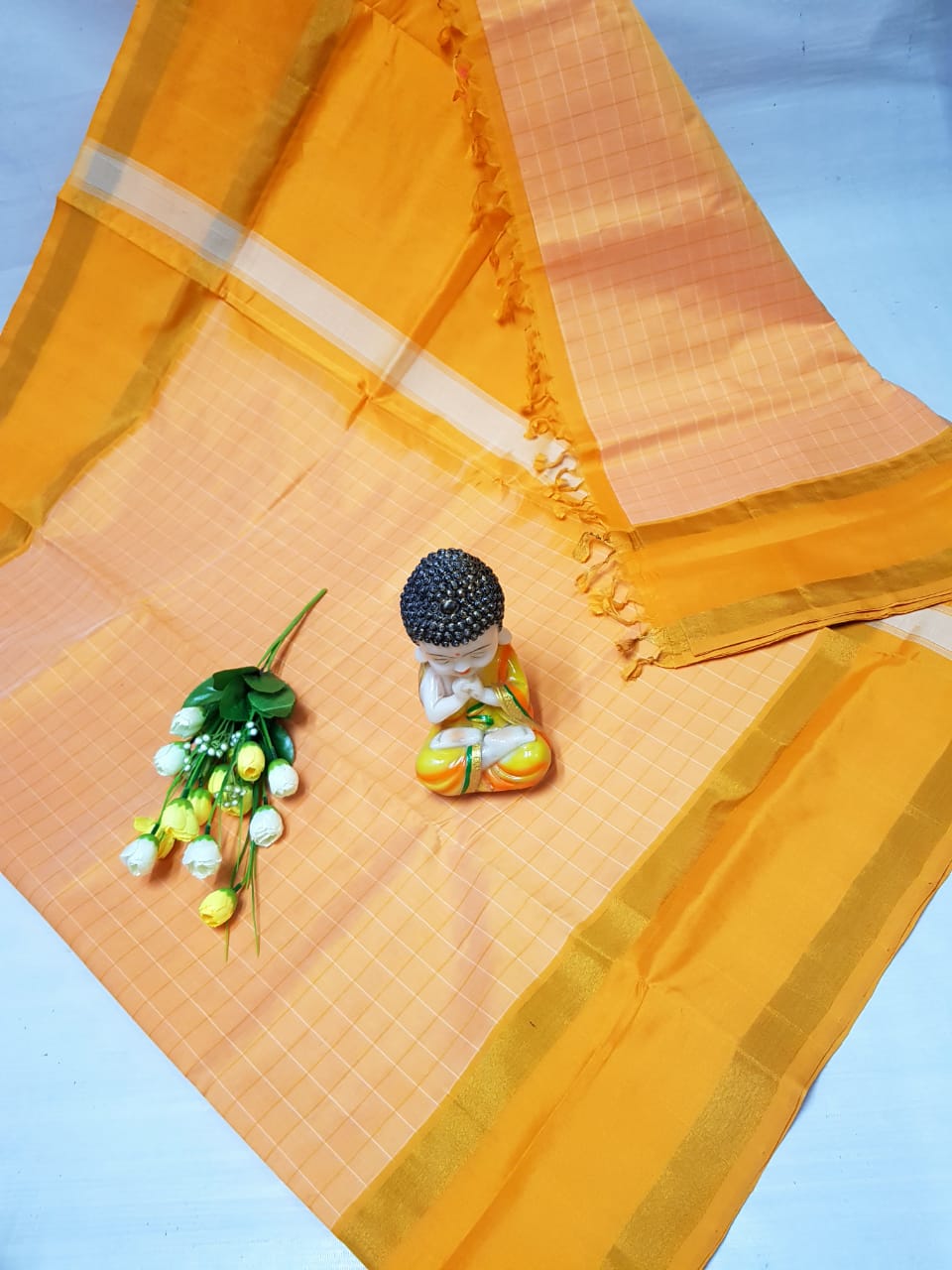 Light yellow Tripura silk mahanati checks sarees