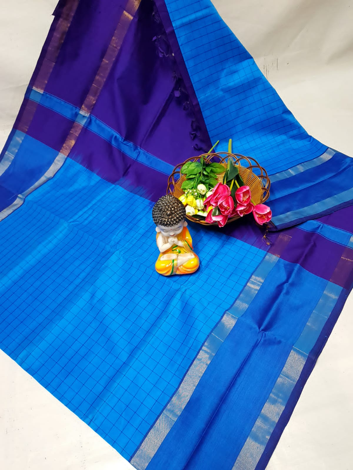 Blue Tripura silk mahanati checks sarees