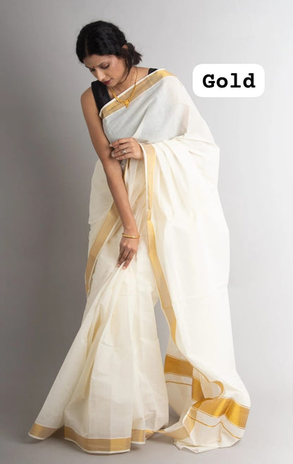 Gold Kerala cotton onam Kasavu sarees