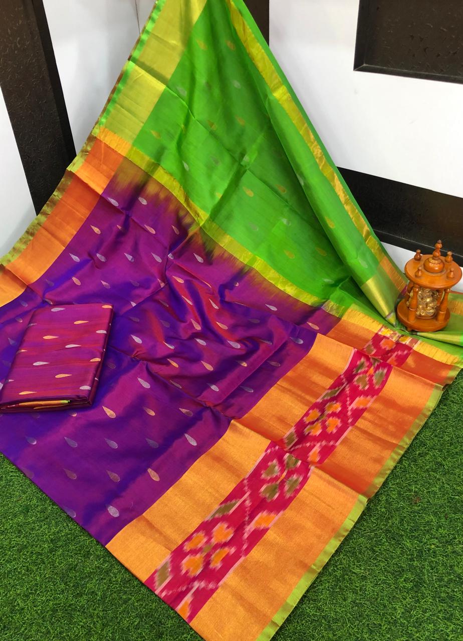 Dark purple uppada pattu pochampally border sarees