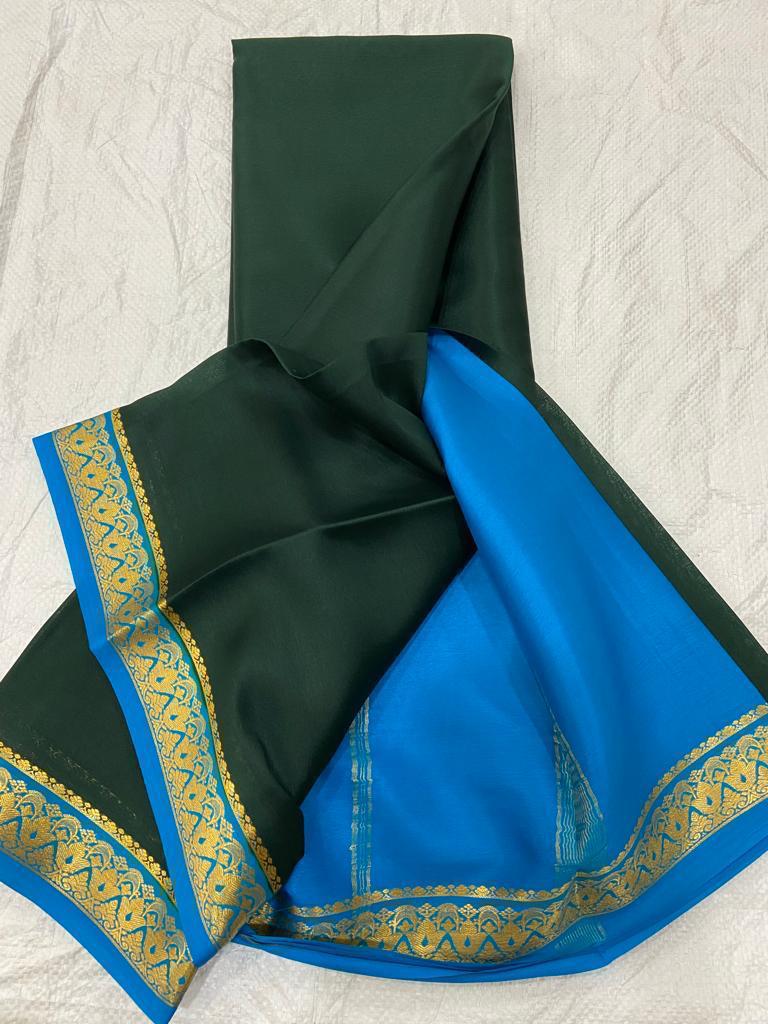 Bottle green Pure Mysore crepe silk sarees