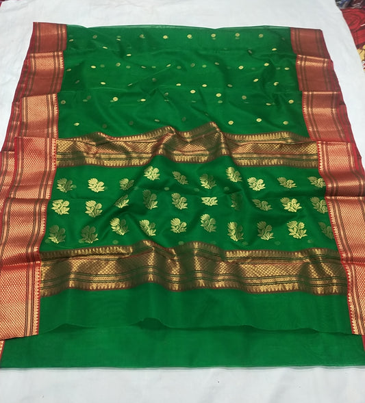 Green pure chanderi katan silk sarees