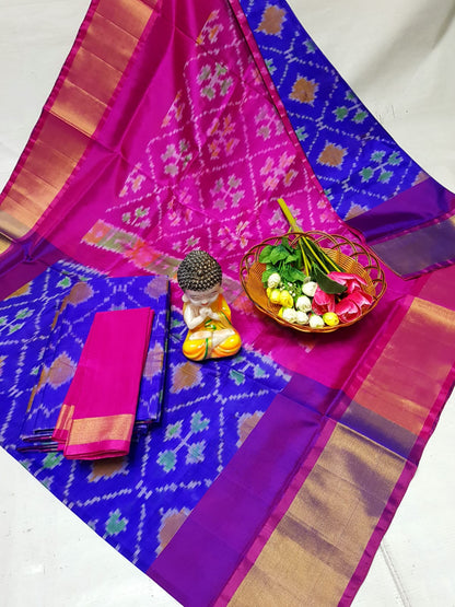 Dark blue with pink uppada pochampally sarees