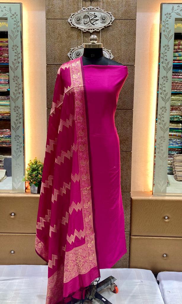 Rani pink banarasi silk suits