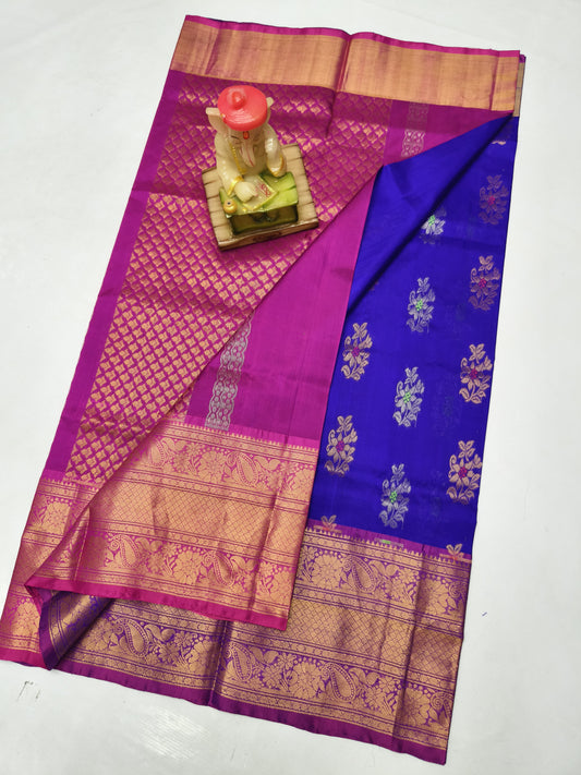 Dark Blue uppada silk sarees with kanchi border