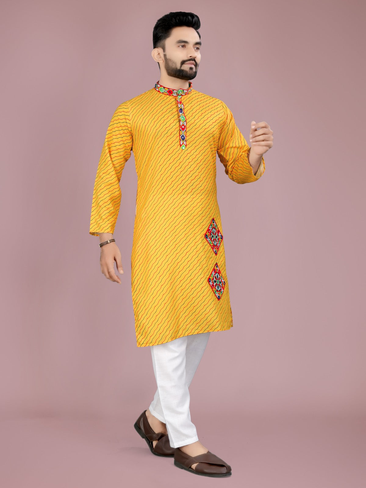 Yellow traditional Navratri kurta and Pyjama Set