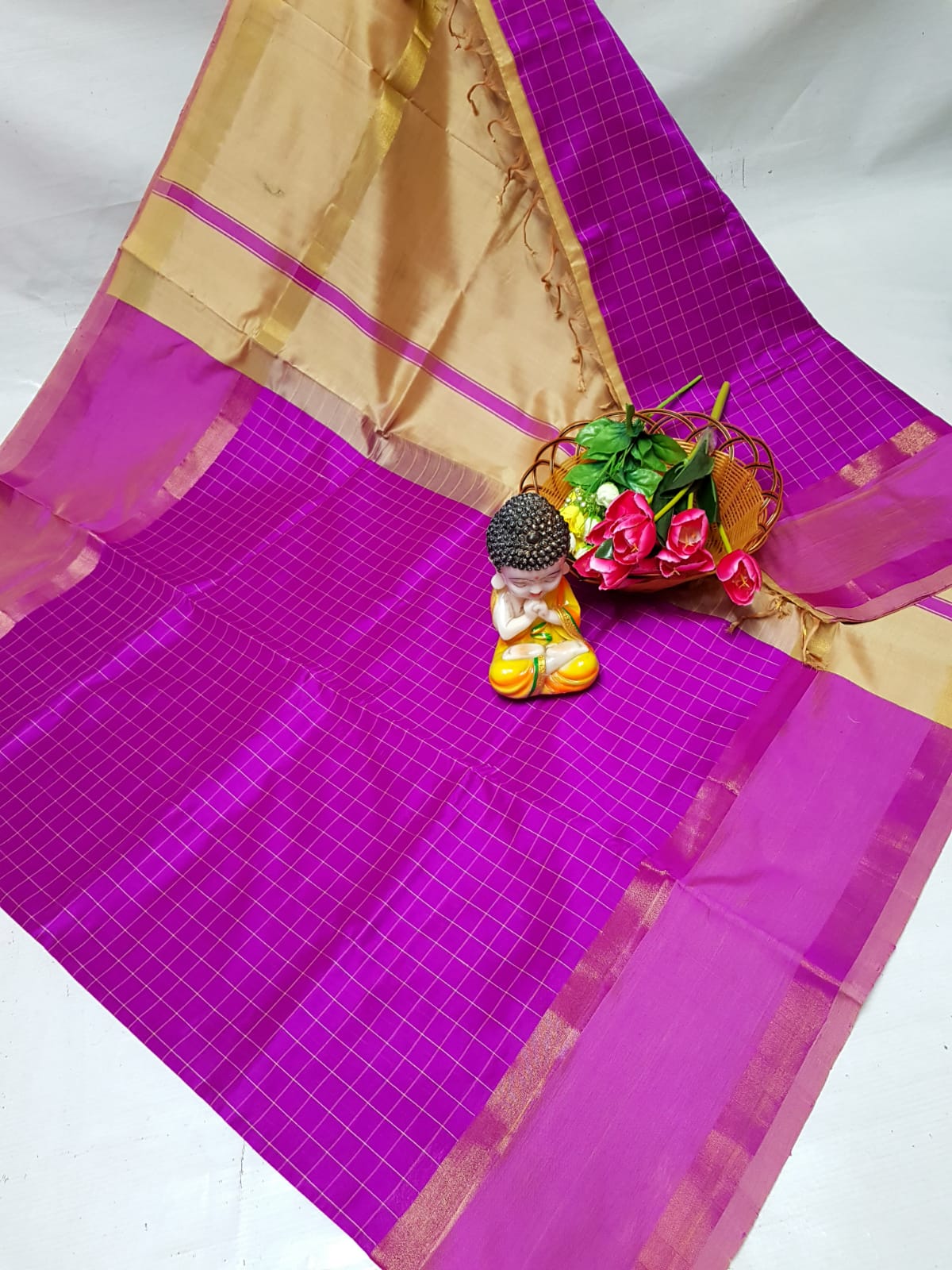 Magenta Tripura silk mahanati checks sarees