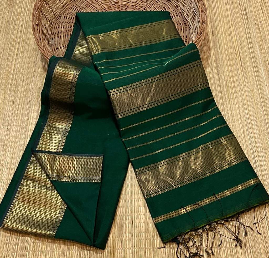 Bottle green Maheshwari big border sarees