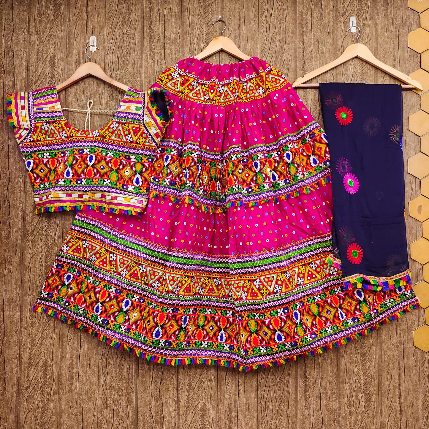 Pink Rayon Navaratri Lehenga Choli