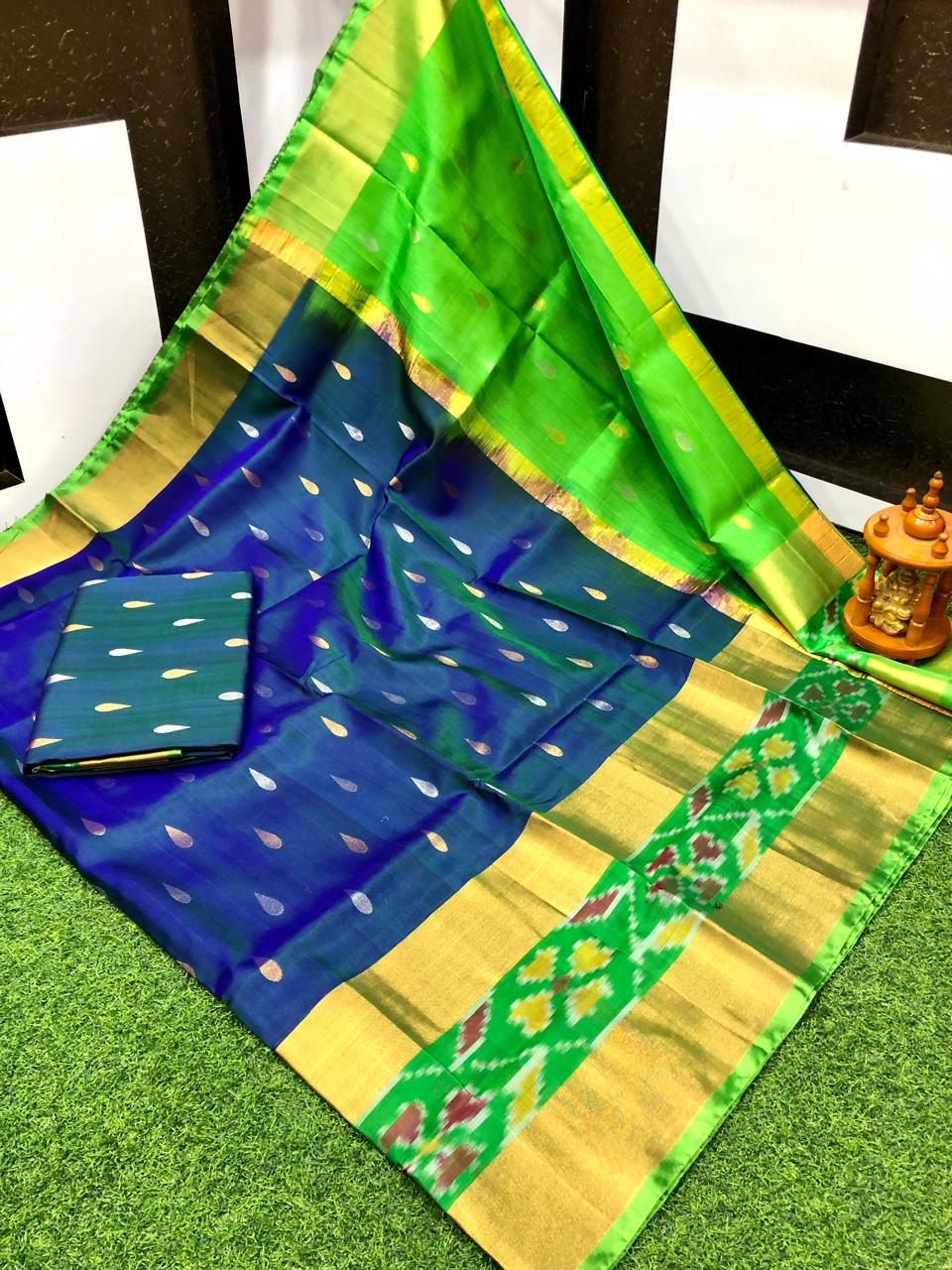 Bluish green Uppada pattu sarees