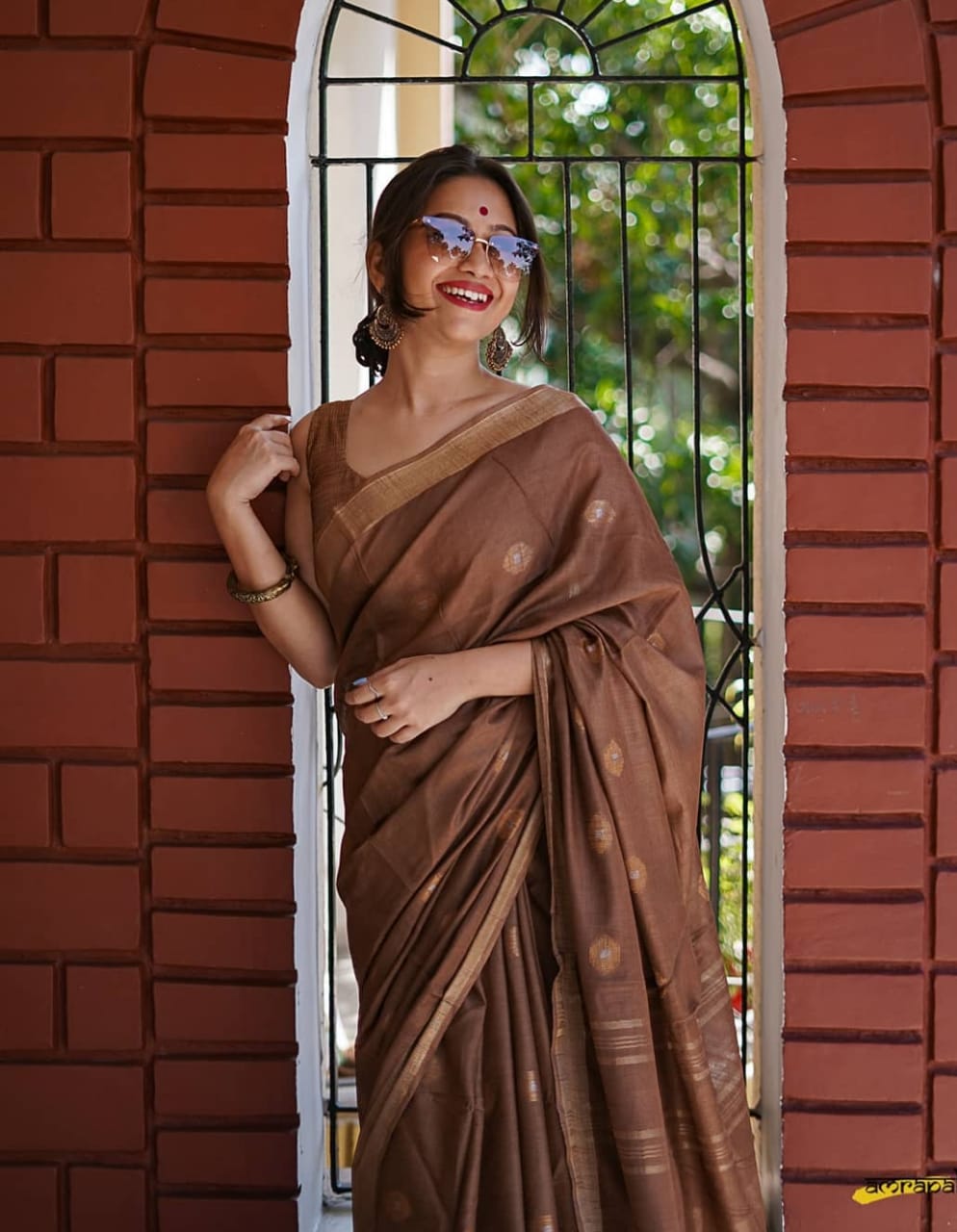 Brown linen cotton sarees