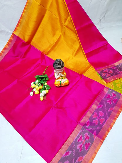 Dark pink Uppada sarees with small pochampally border