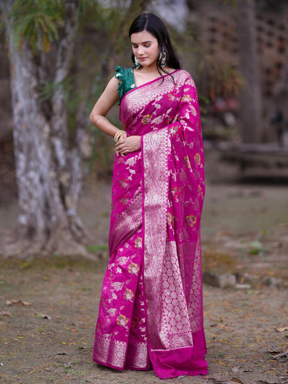 Pink Banarasi semi georgette silk sarees