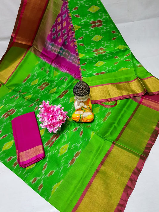 Parrot green uppada pochampally sarees