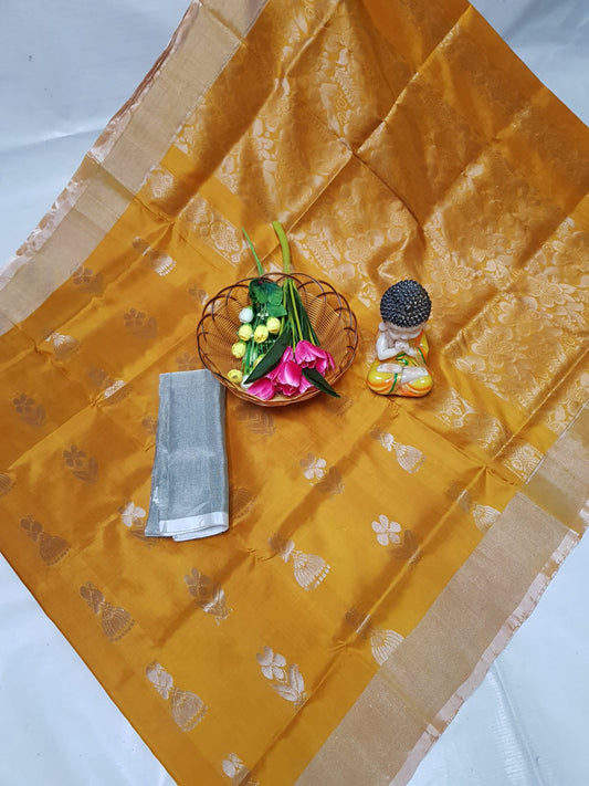 Mustard yellow handloom Uppada silk sarees