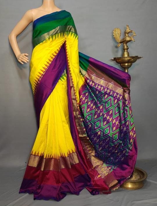 Yellow pochampally ikkat silk sarees