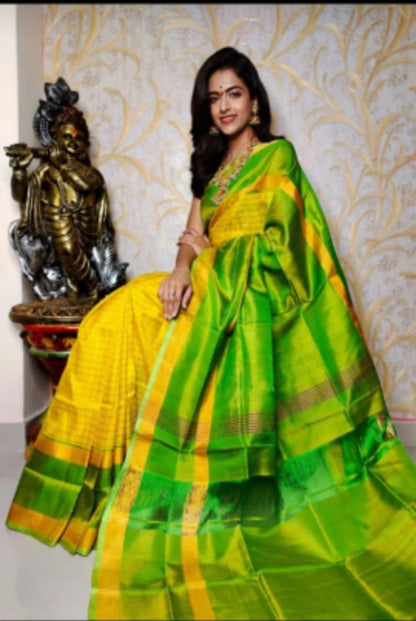 Yellow and green uppada mahanati checks sarees