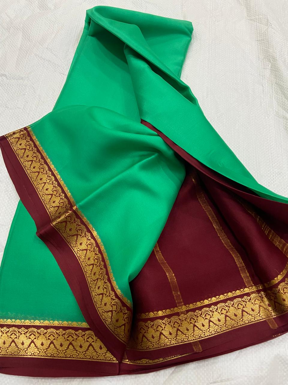 Green Pure Mysore crepe silk sarees