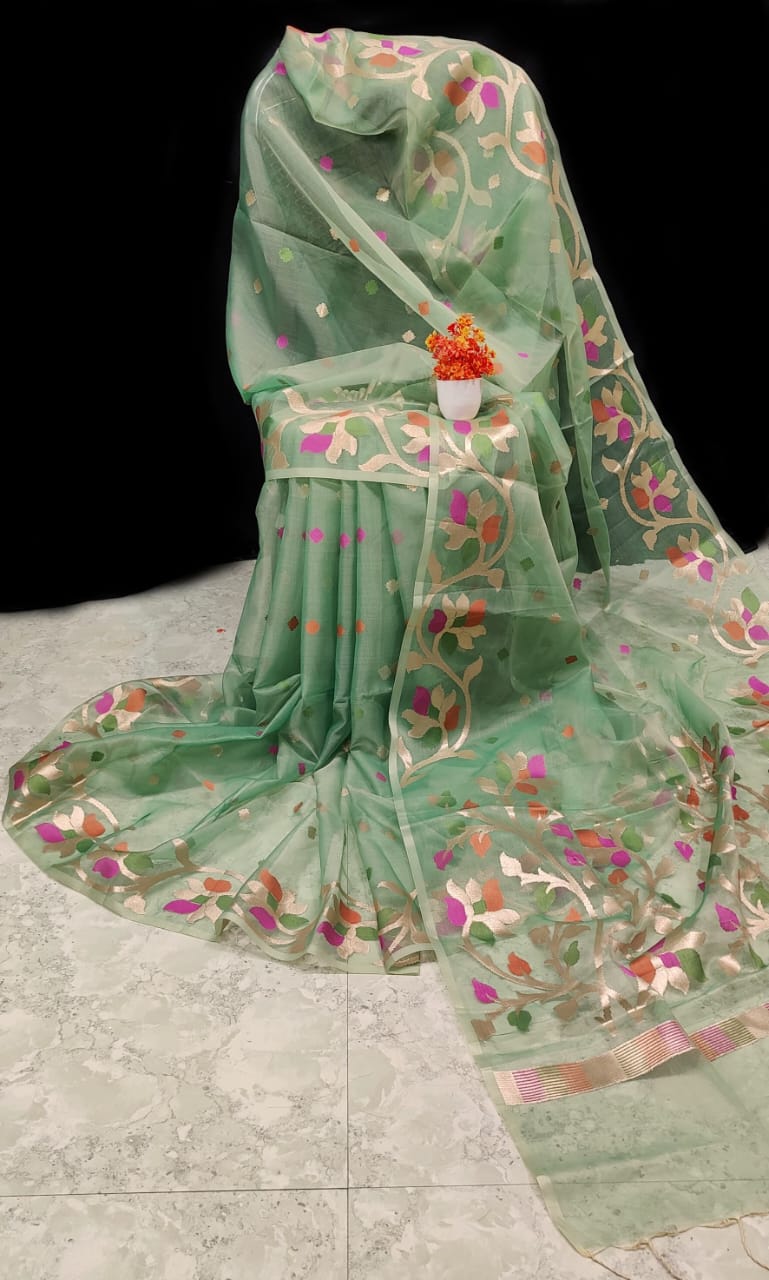 Light green Muslin organza silk sarees