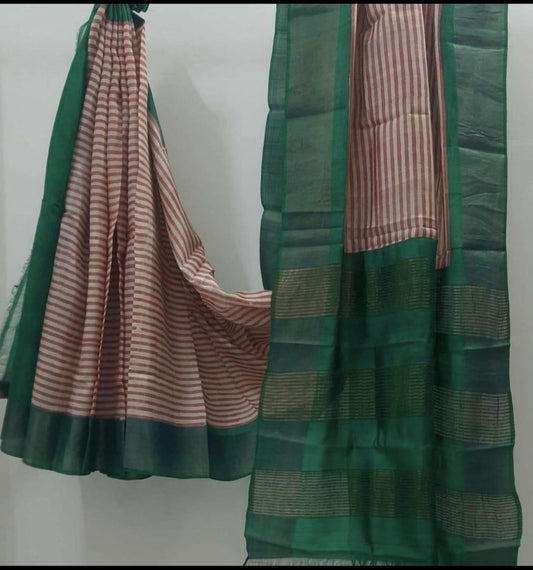 Pink block print tussar silk sarees