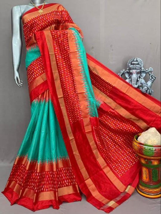 Rama green ikkat silk sarees