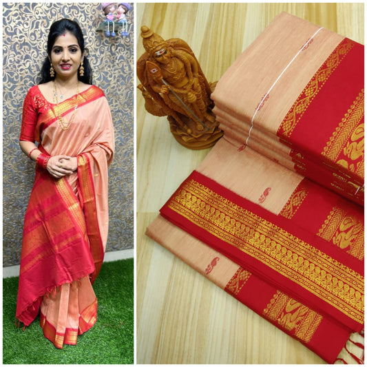 Pastel orange kalyani cotton sarees