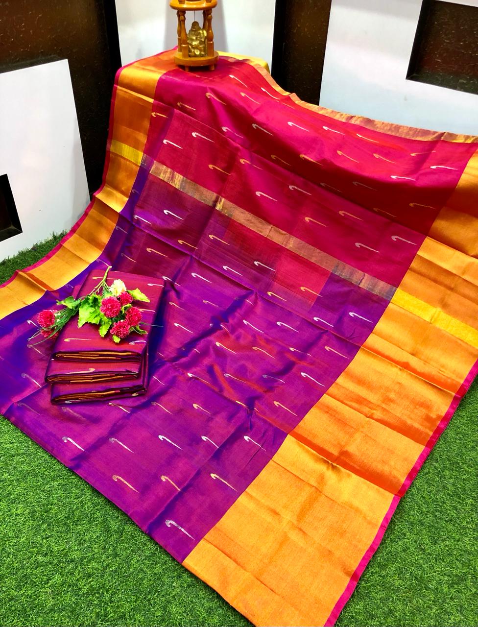 Dark purple Uppada small Jamdani butta Sarees