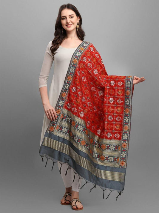 Red and grey Navaratri Patola Dupatta