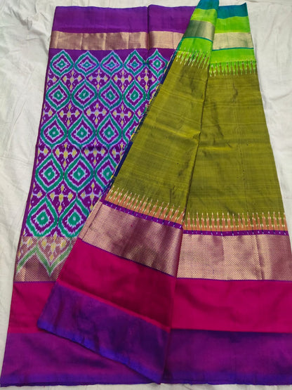 Olive green pochampally ikkat silk sarees