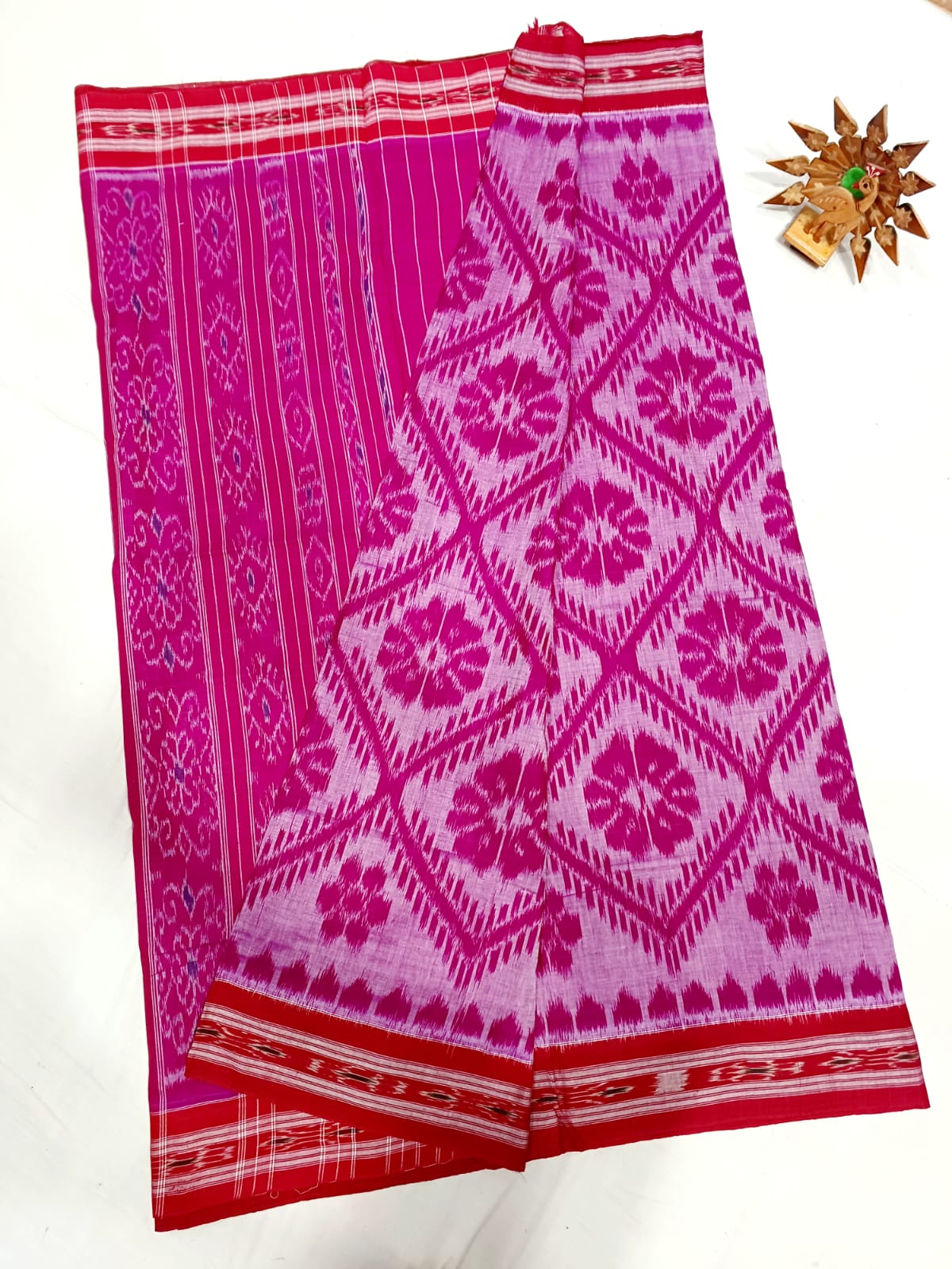 Dark pink ikkat mercerised Cotton sarees