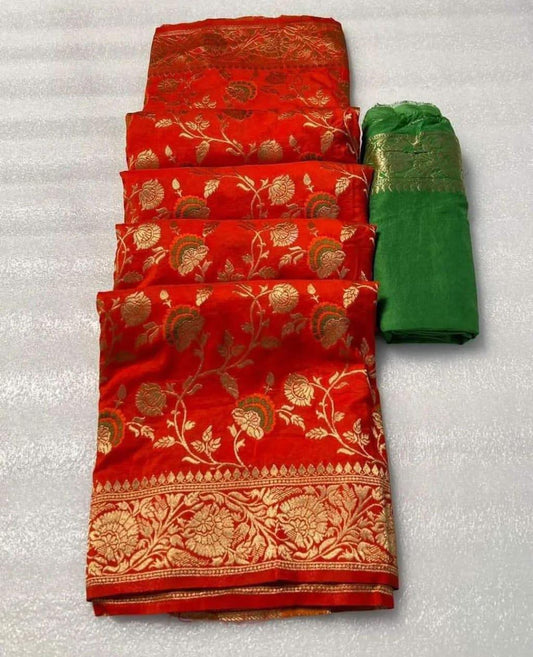 Red Banarasi semi georgette silk sarees