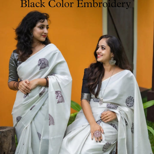 Onam Kerala silver tissue horse embroidery sarees