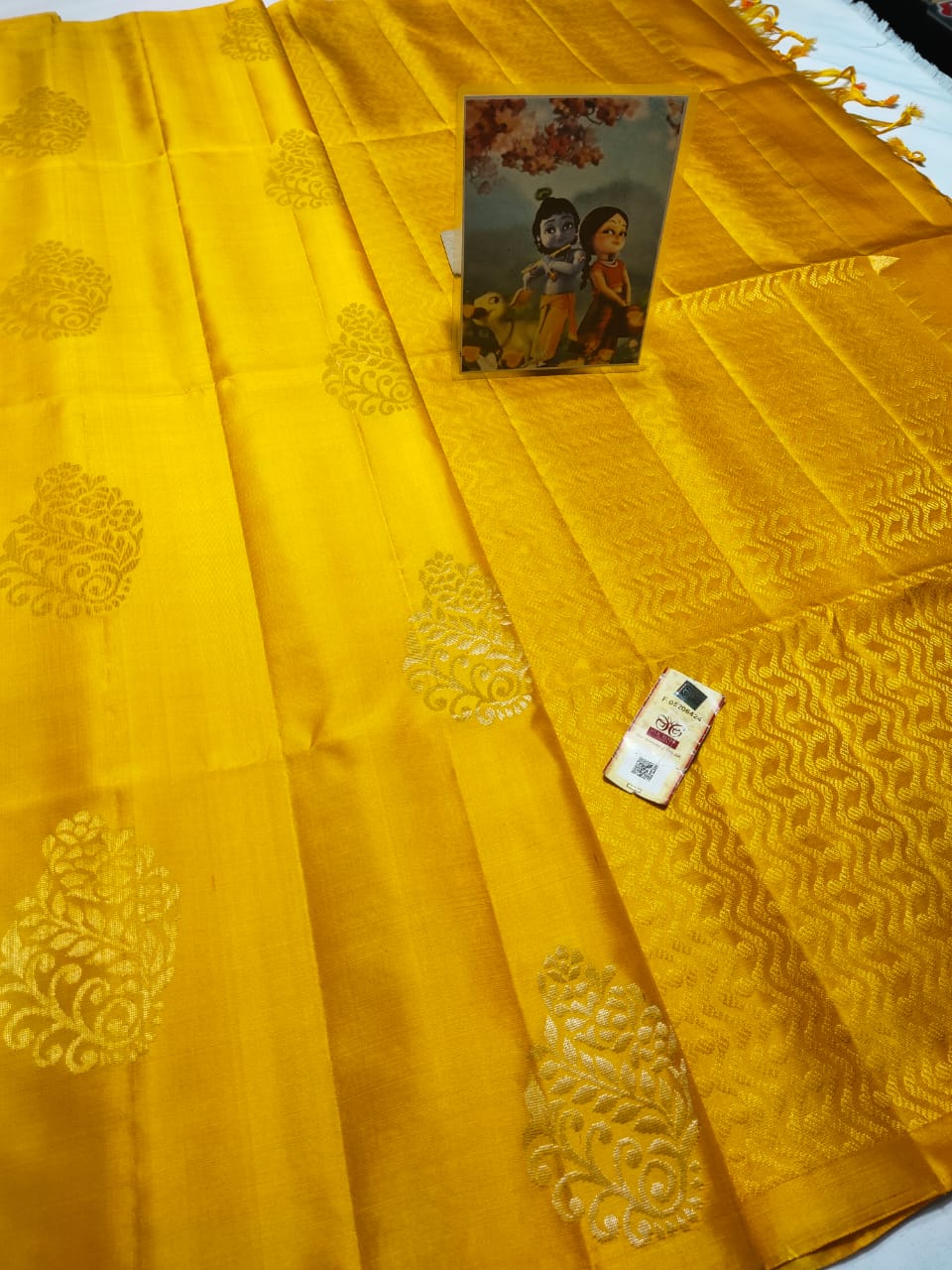 Mango yellow Pure kanchipuram soft silk sarees