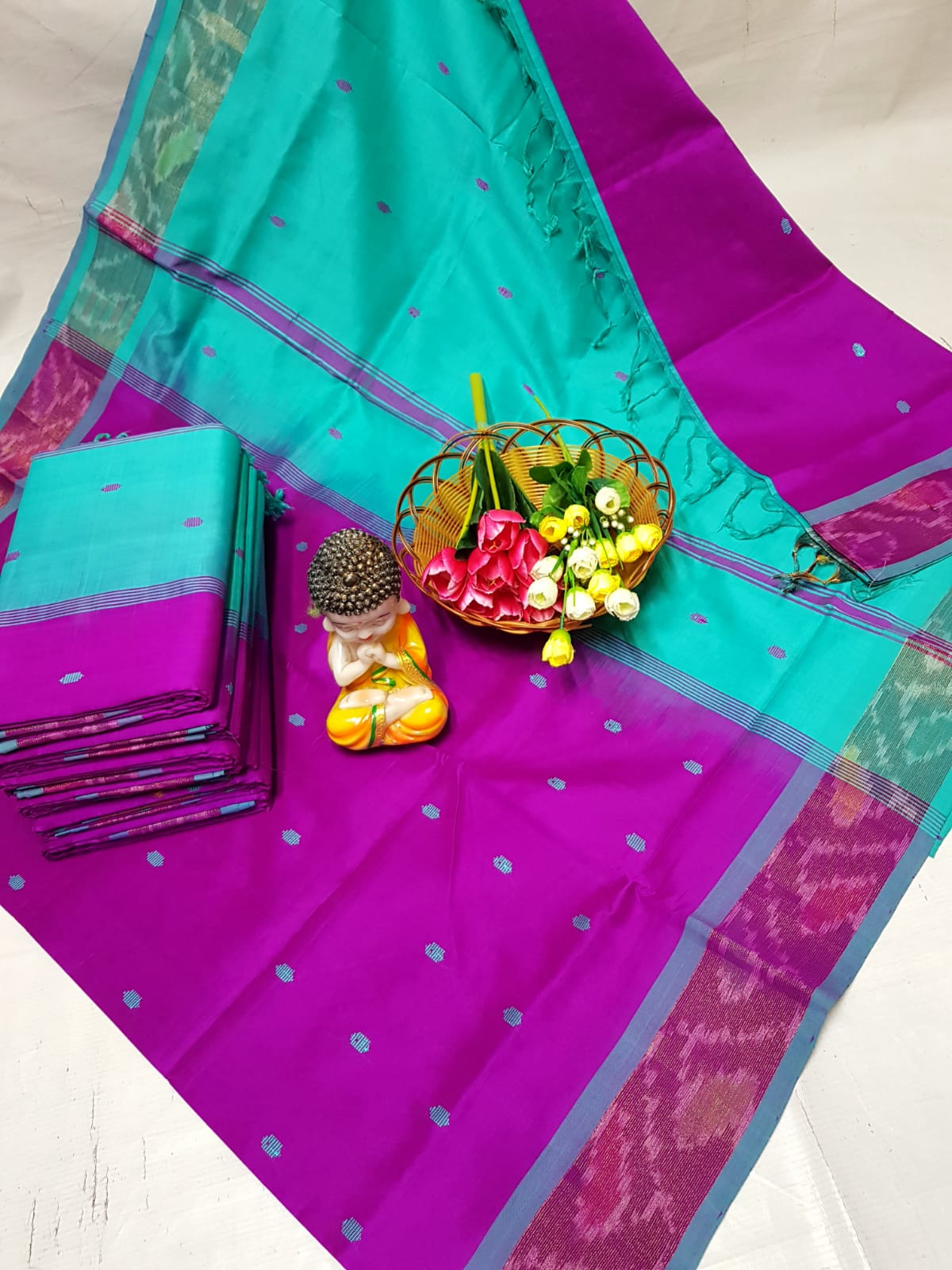 Dark Magenta Tripura silk sarees with Pochampally border