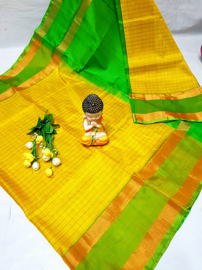 Yellow and green uppada mahanati checks sarees